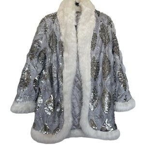 Band Of The Free Womens Silver Gray Boho Faux Fur Trim Jacket Size XS donating